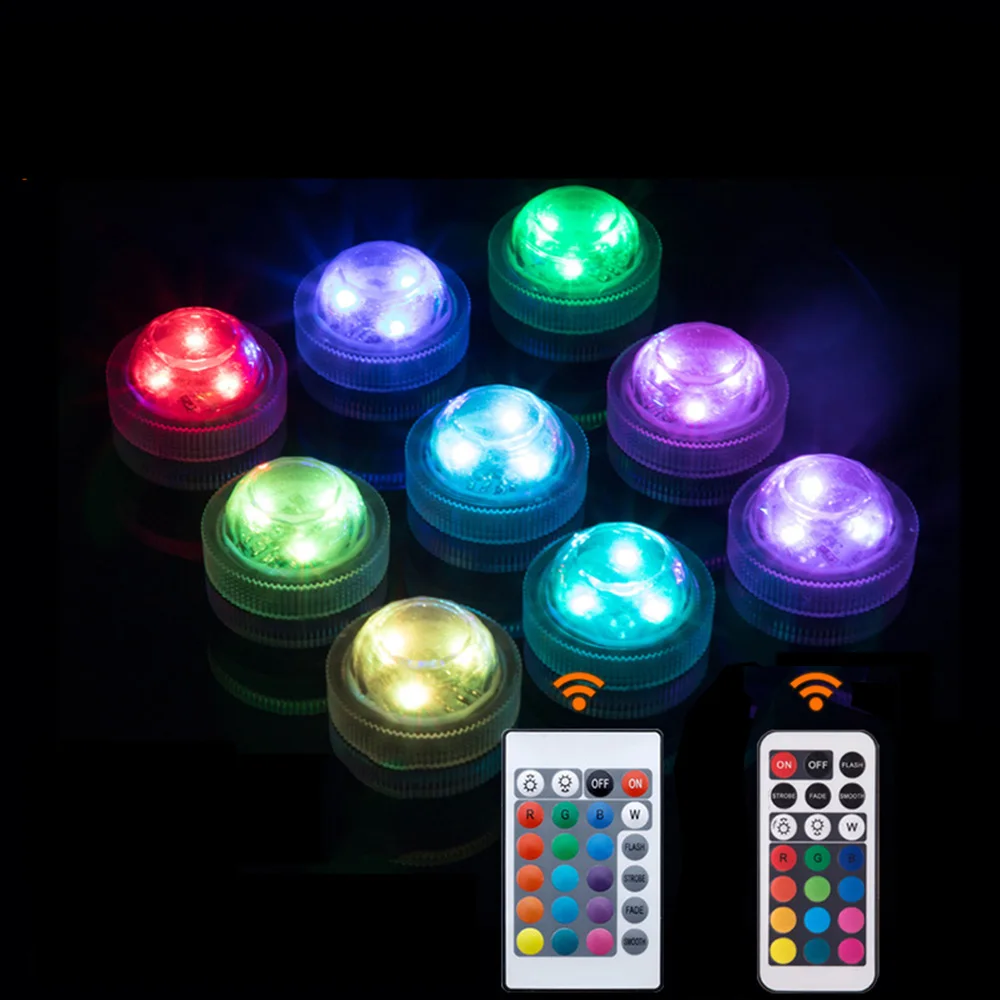 10pcs RGB Submersible Light Remote Control Color Changing Swimming Pool Light for Wedding Fish Tank Pond Vase Bowl Party Decor 10pcs lot french original kmr221g lfs car remote control key button switch soft head rubber button 4 6 2 8 1 9mm