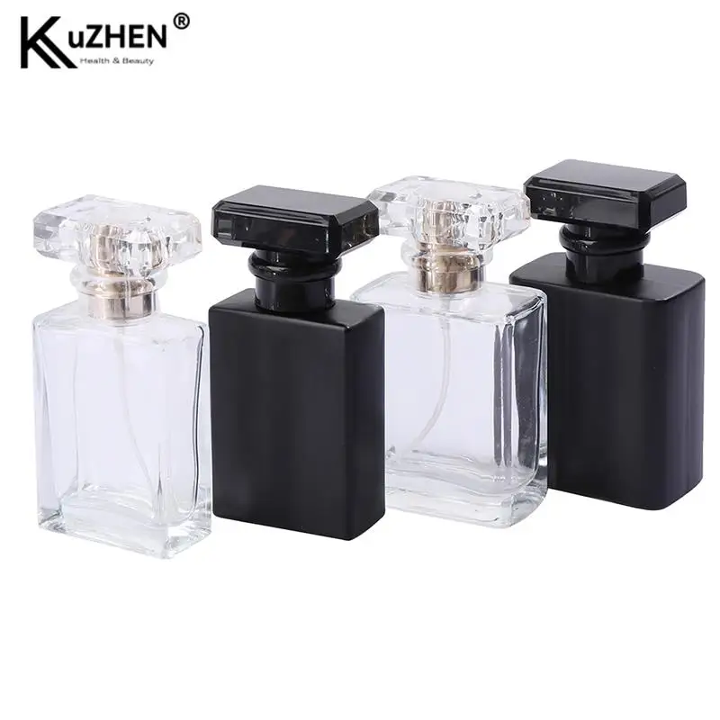 고품질 30ml, 50ml 정사각형 두꺼운 유리 리필 향수병 분무기 펌프 향수병 컨테이너 여행 포장, 1 개