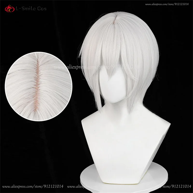 Tomoe Cosplay Perücke Silberweiß Unisex Anime Wig Hitzebeständig mit Ohren 6