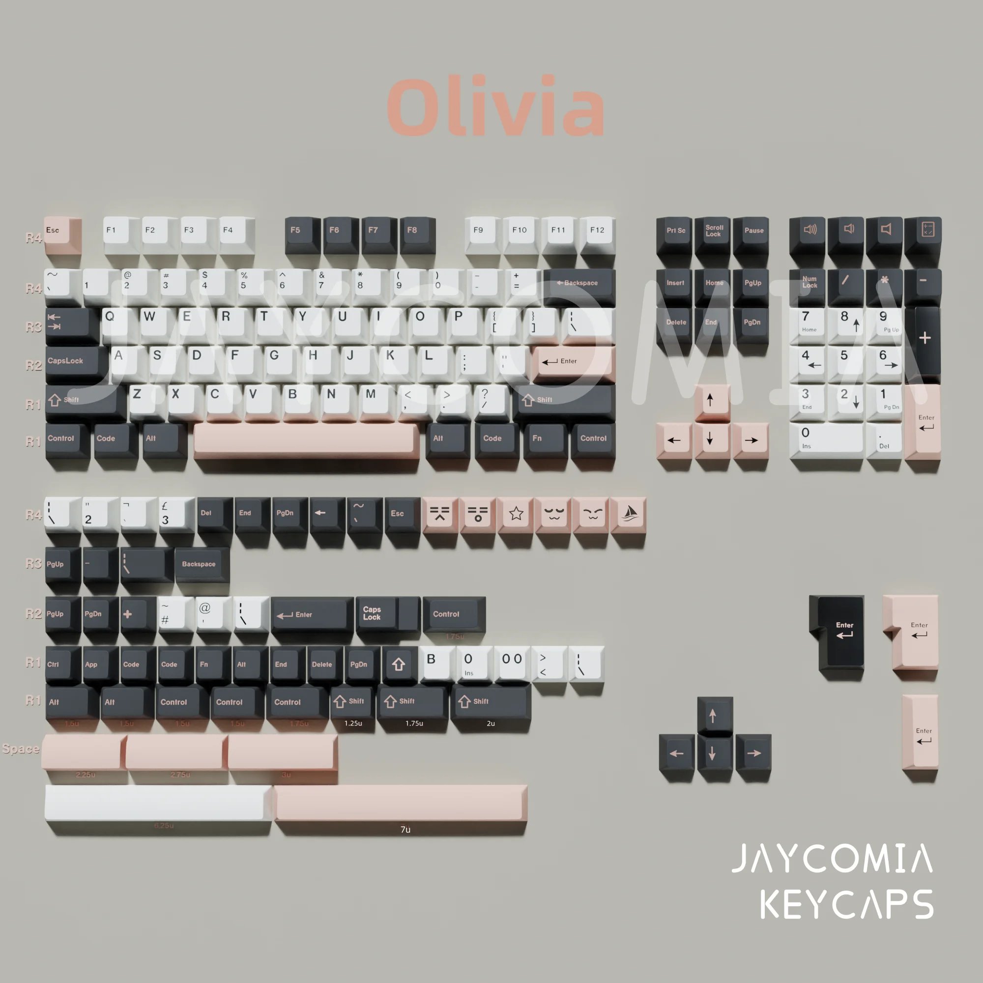 GMK PBT Cherry Profile Keycaps Set - WOB Red Samurai Botanical Olivia Design, 173 Keys, 7U Space Keys, Alice Layout