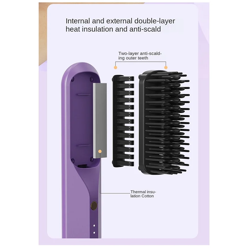 M14K-Rechargeable Hot Comb Cordless Hair Brush Straightener Heat Pressing Combs Electric Comb Anti Burn Fast Heating