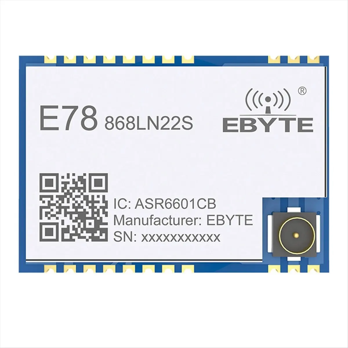 T28C LoRaWAN SoC E78-868LN22S 868MHz LoRa 모듈 ASR6505/6601TXCO 22dBm 무선 트랜시버 SMD IPEX 스탬프 홀 커넥터