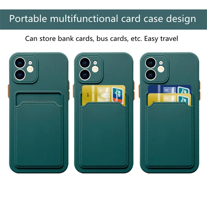 Solid Color Soft Card Holder Phone Case with Lens Protection and Shockproof Back Cover