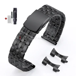 Sleek Stainless Steel Watch Strap with Universal Folding Buckle - Curved & Straight End Options - 22mm (Black)