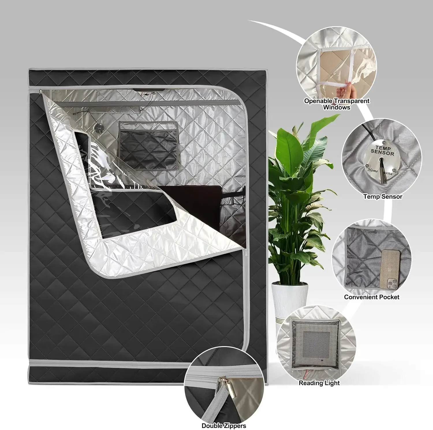 Full Size Far Infrared Sauna 2 Person Home SPA with Time & Temperature Remote Home Sauna for Relaxation Greyborder 4