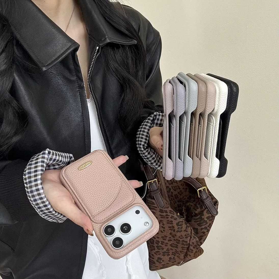 Luxury Elegant Leather Card Slot Wallet Case with Card Holder and Shell Phone Cover