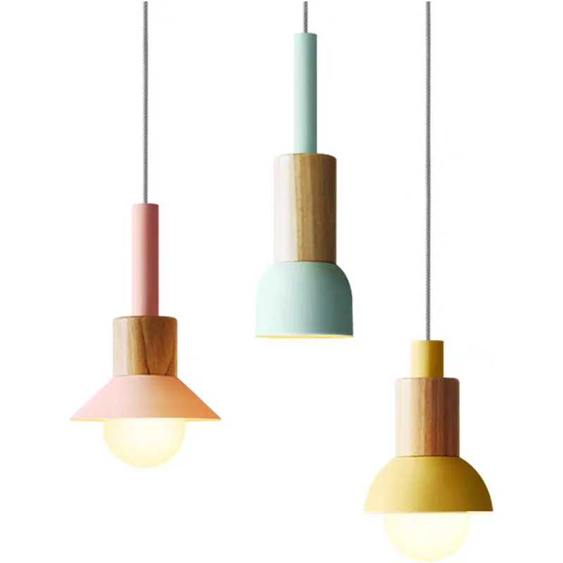 

Nordic Wood Pendant Light Macaron LED Chandeliers Bedroom Living Room Restaurant Hanging Lamp Home Decor Lighting Fixtures