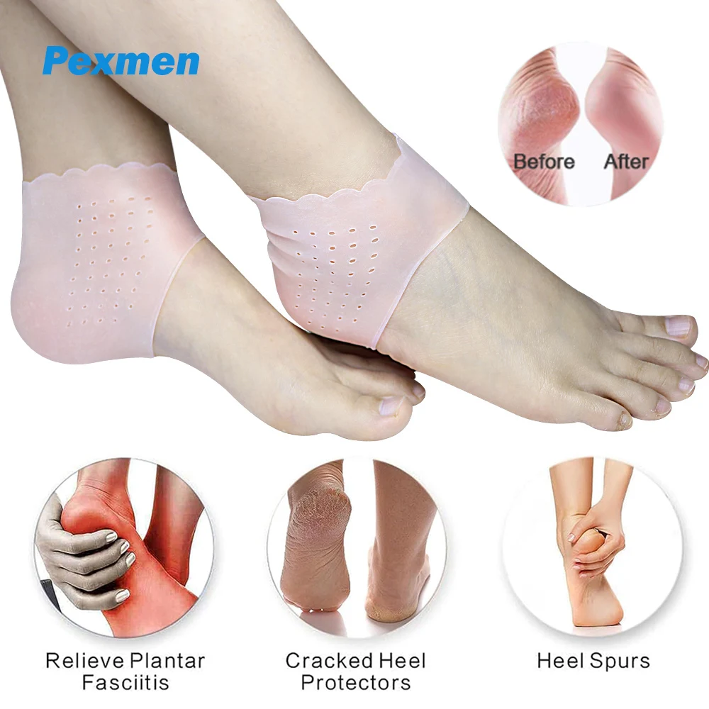 Pexmen 2Pcs Soft Gel Breathable Heel Protectors Plantar Fasciitis Inserts Cracked Dry Achilles Pain Relief Heel Cushion Pads