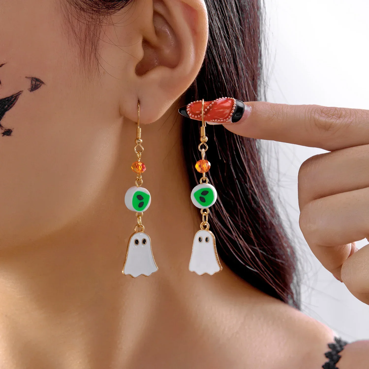 Einfache Halloween Acryl Tropfen Ohrringe für Frauen Cartoon Zirkon Geist Kürbis Spinne Schädel Fledermaus Kristall Anhänger Ohrring Schmuck