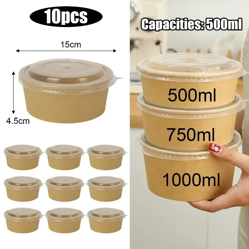 10-Pack Kraft Paper Salad Bowls with Lids Biodegradable Disposable Tableware for Meal P... - SKU KPSB2151 - UGI Packaging