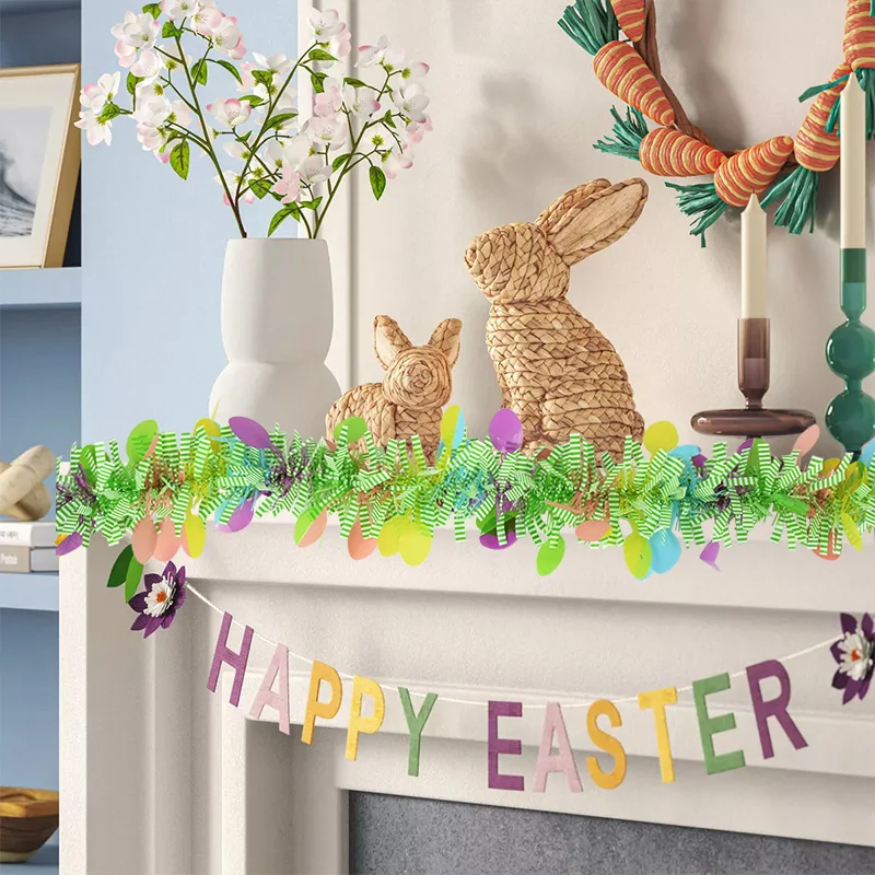 2M Easter Colorful Strips Hanging Garland Ornament DIY Wreath Crafts Spring Easter Home Decoration Kids Party Gift Rabbit Decor