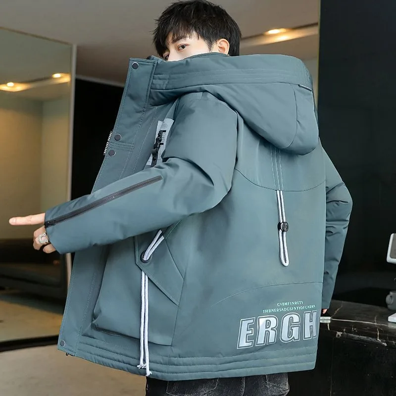 2023 New Men Down Cotton Coat Winter Jacket Short Loose Trend Parkas Thicken Warm Student Outwear Hooded Leisure Overcoat
