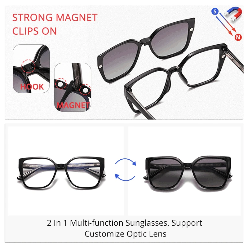Ralferty Polarized Magnetic Sunglasses Women Designer 2 In 1 Clip On Glasses Lady Driving Sunglass Prescription 0 Diopter Lens 5