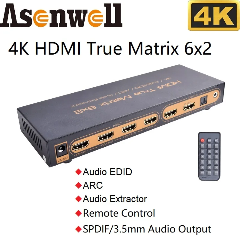 4K HDMI переключатель разделитель матрица V1.4 6 в 2 аудио Настройка EDID ARC PIP Функция HDMI аудио экстрактор SPDIF 3,5 мм пульт дистанционного управления 4K HDMI переключатель разделитель матрица V1.4 6 в 2 аудио Настройка EDID ARC PIP Функция HDMI аудио экстрактор SPDIF 3,5 мм пульт дистанционного управления