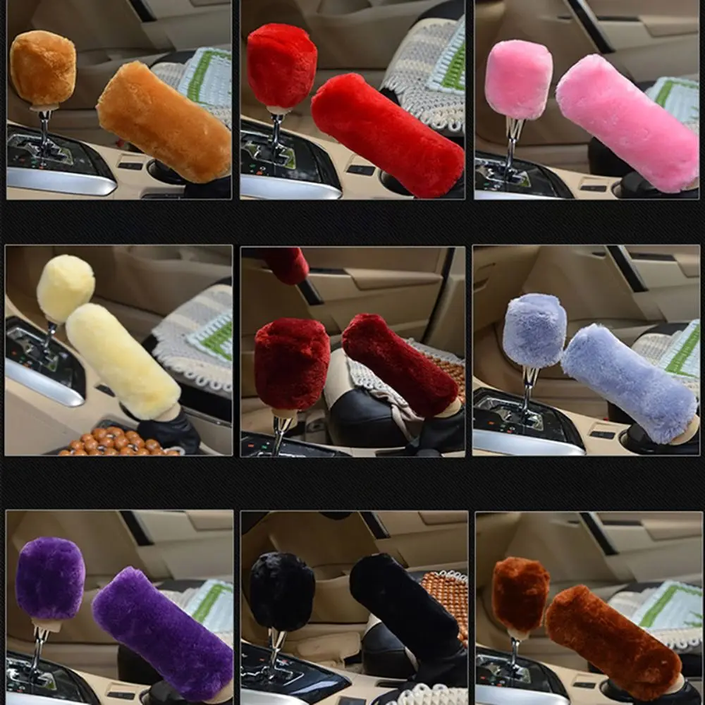1 Pair of Soft Plush Handbrake Cover Set Plush Thickening Car Handbrake Cover Replaceable Warm Grip Covers