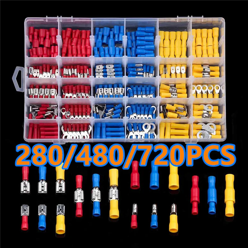 280/480/720PCS สายเชื่อมต่อ Electrical ลวดขั้วต่อ Crimp Spade Butt Ring Set รีดขั้วต่อชุด 1