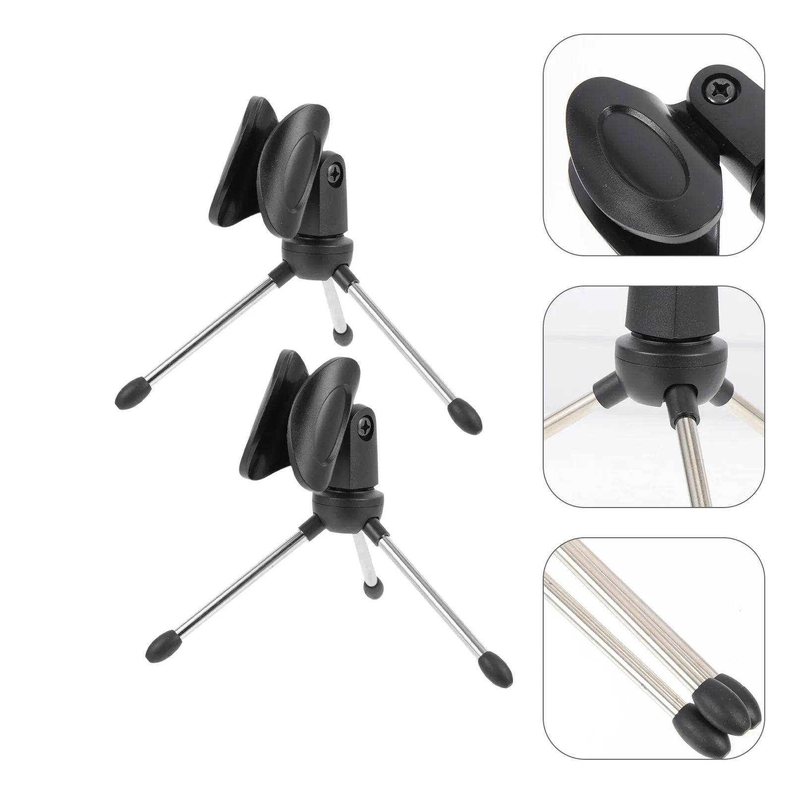 2Pcs 마이크 스탠드 접이식 금속 탁상용 마이크 삼각대 라이브 방송 녹화 비디오용 조정 가능한 데스크탑 마이크 홀더