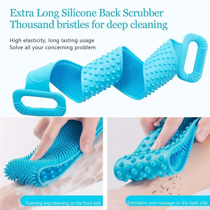 Escovas De Banho De Silicone e Toalhas De Chuveiro, Body Scrubber, Back Scrubber, Skin Scrubber Estendido, Peeling Massage Brushes