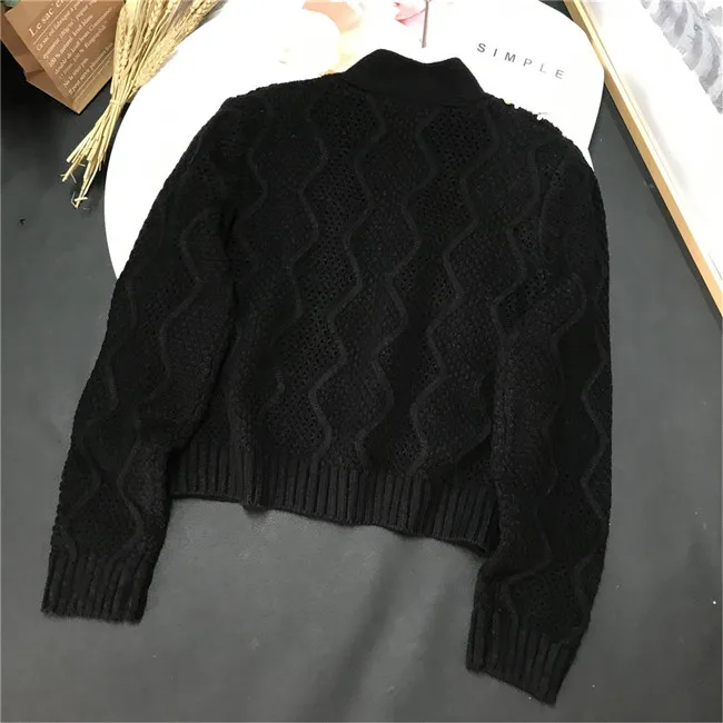 elegante pesado indústria pérola frisado com decote em manga longa lã camisola casaco feminino outono inverno novo solto oversized camisola cardigan