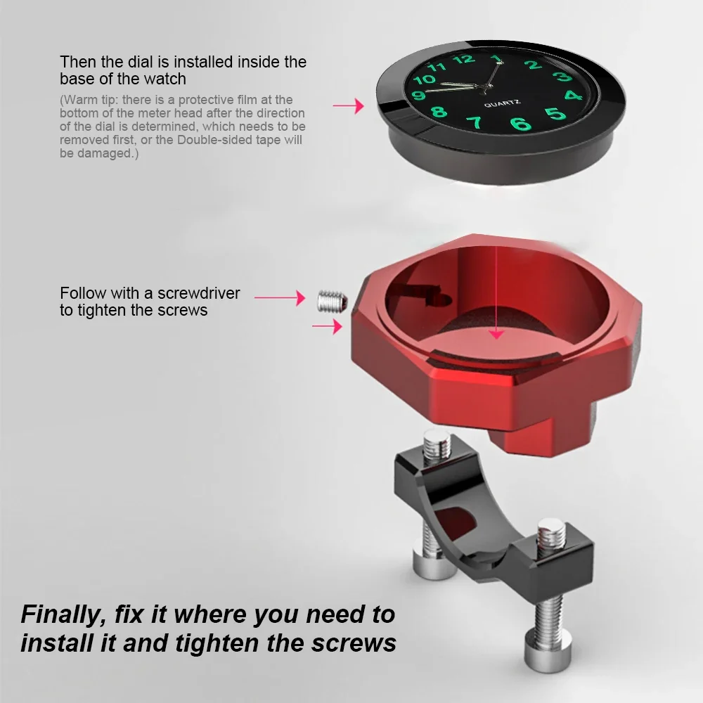 IPX7 Waterproof Aluminum Motorcycle Handlebar Clock