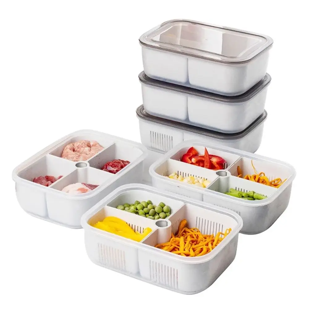 Fruit Preservation Storage Box Container Fridge Organizer Basket Meat Onion Ginger Clear Crisper with Sealed Lid Drain Holes
