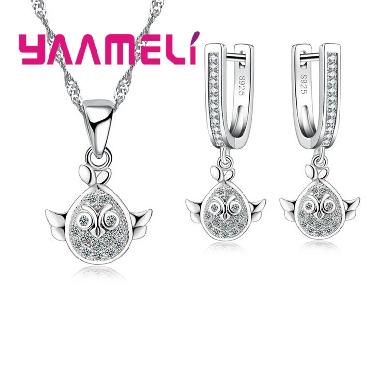 Schöne Geburtstags geschenke Dekorationen für Mädchen süße Vögel Anhänger Halskette Ohrringe echte Sterling Silber Farbe Schmuck Set