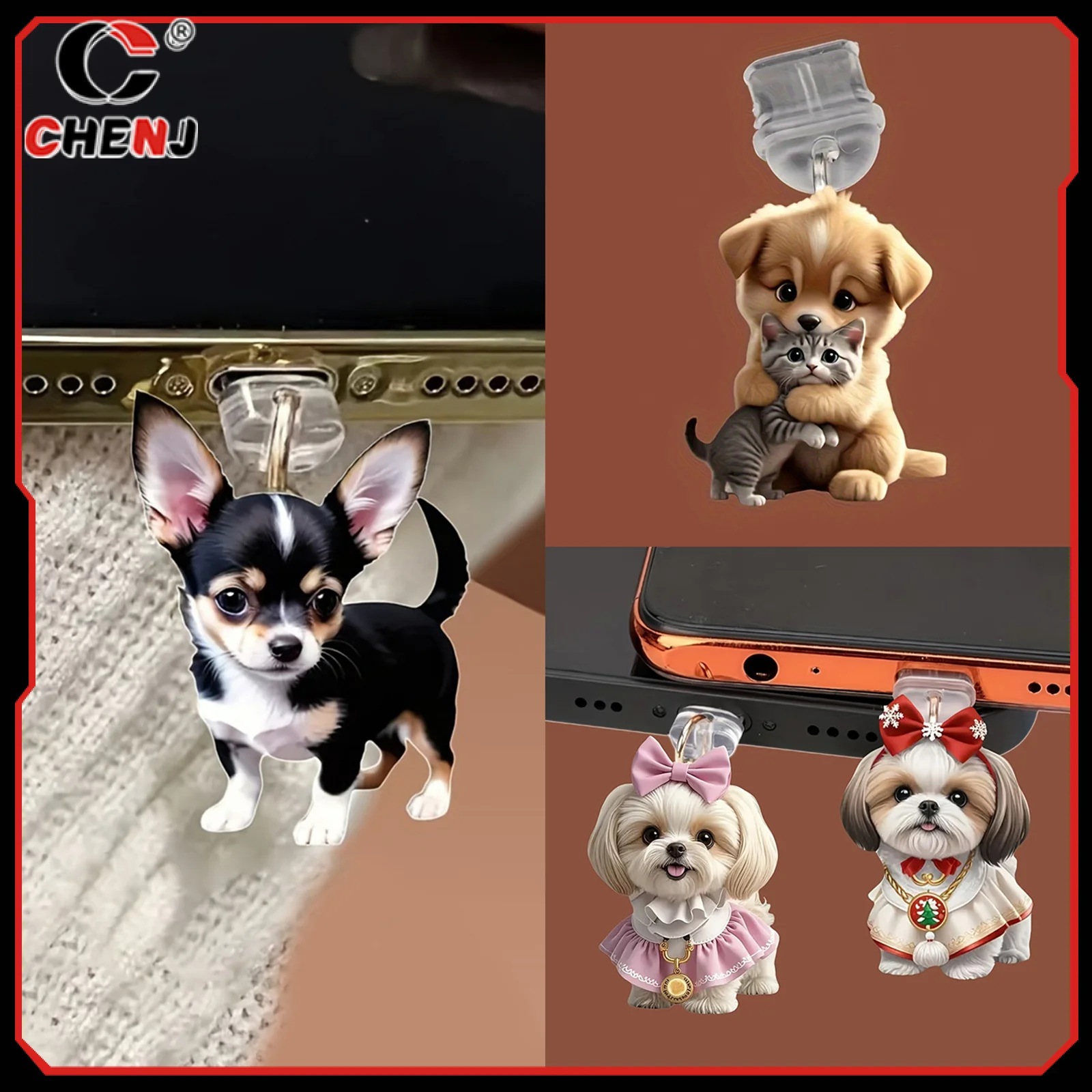 아이폰 및 Type-C 커넥터 먼지 플러그 펜던트 교수형 장식 액세서리에 대 한 1pcs 2D 아크릴 플랫 동물 먼지 플러그