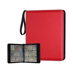 Premium 900-Pocket Zippered Card Binder with Double-Sided Sleeves for Secure Card Storage (Black) (Red)