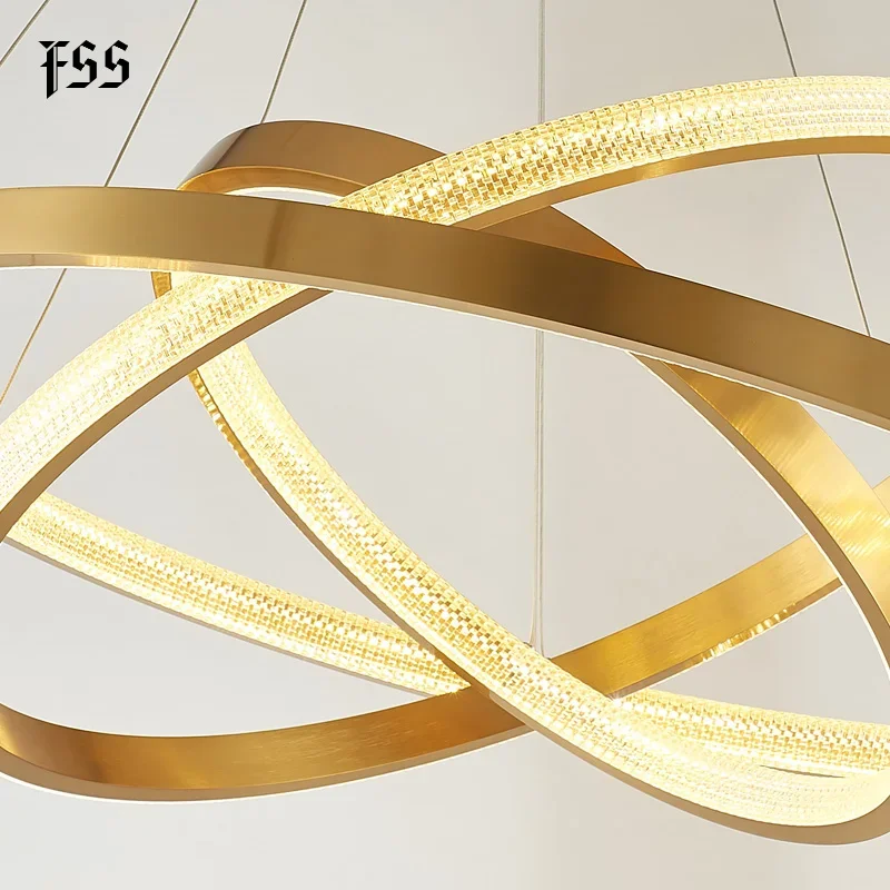 FSS Modern Round Circle Chandelier Lighting Gold Circular Geometry Creative Lamp Led Indoor Fixtures images - 6