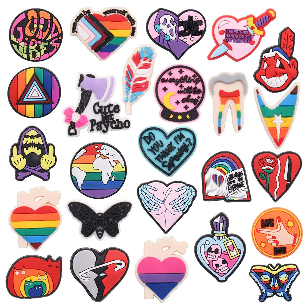 

1 шт. топор Good Vibes с мотым, сердцем, черепом, перьями, сердцем, котом, зубцами из ПВХ, садовые подвески для обуви, аксессуары для взрослых, пряжка для обуви, Croc