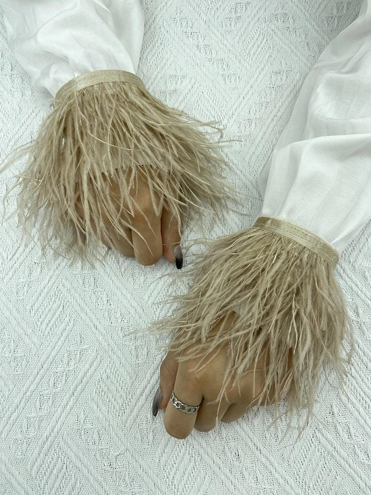 여성용 타조 깃털 커프스, 진짜 모피 5cm 슬랩 팔찌 커프스 셔츠 코트, 섹시한 깃털 손목 밴드 팔찌 장갑 액세서리, 1 개