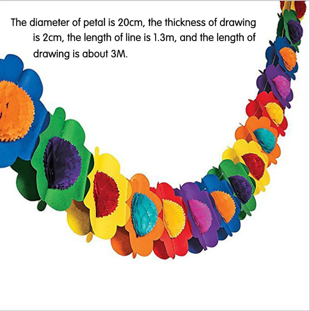 Colorful Round Flower Paper Pull Flower Garlands 3 Meter Baby Home Decor Birthday Party Wedding Layout Venue Decoration paper garland party decorations