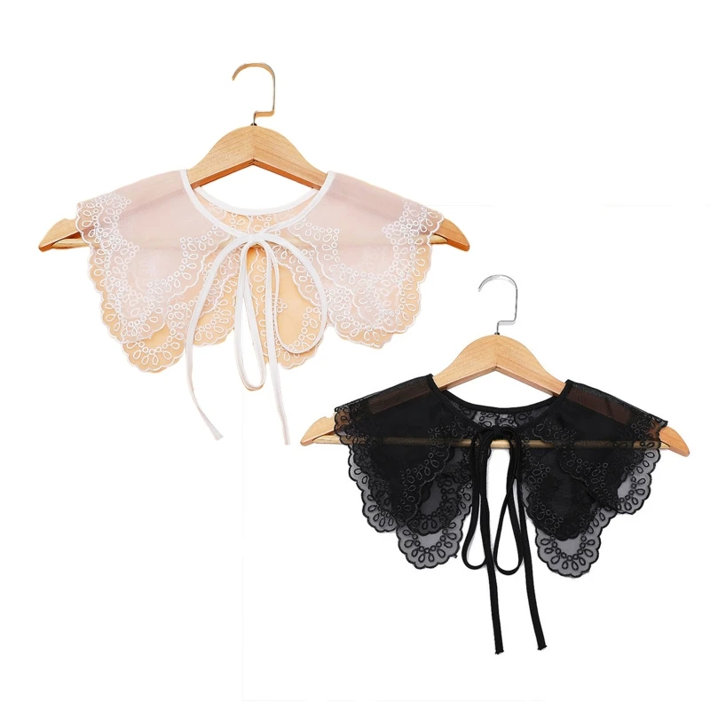 

Женская кружевная шаль с вышивкой, полурубашка, двухслойный воротник-стойка, съемный воротник на шнуровке с бантом, женский для