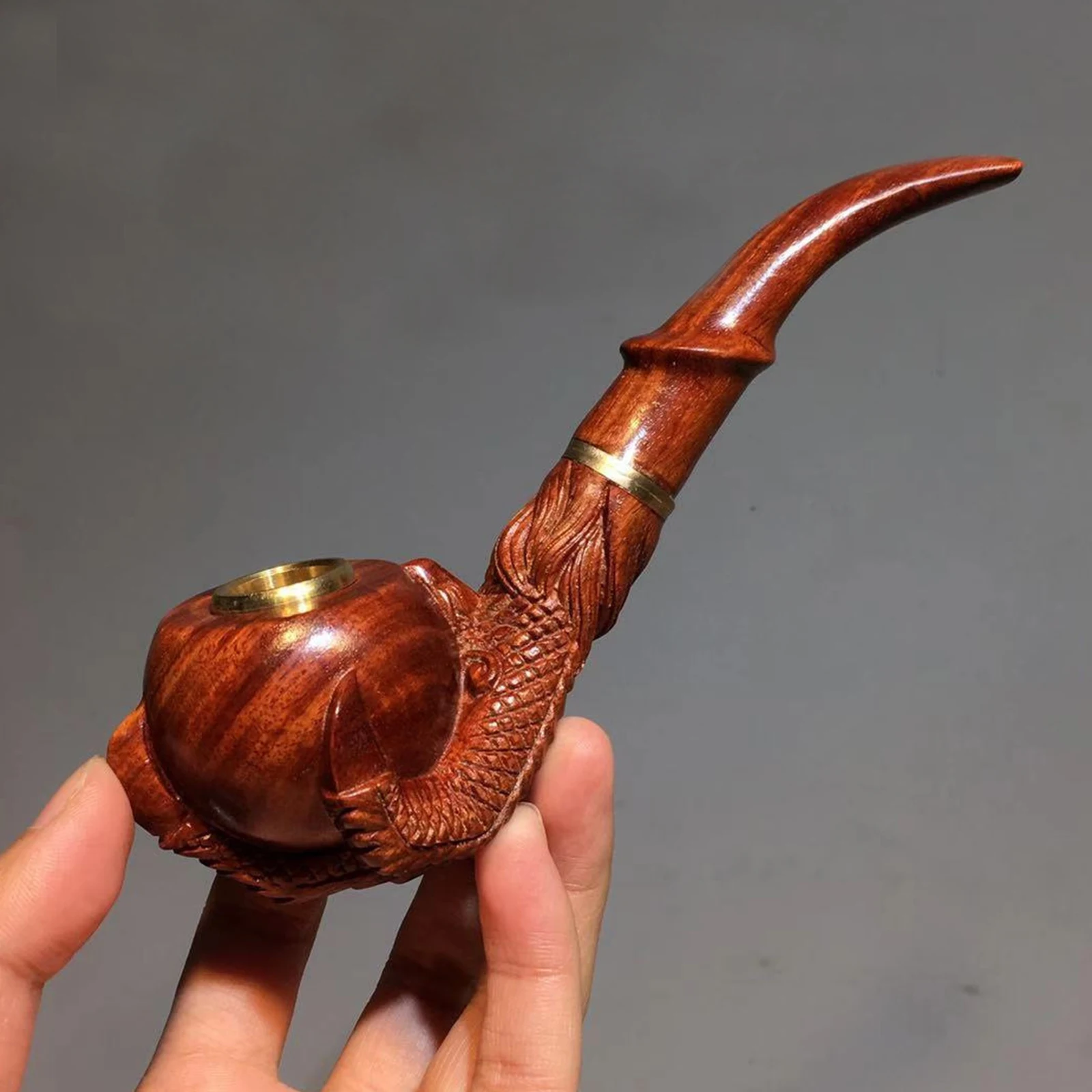1pc Tobacco Pipe Dragon Claw Handmade Solid Wood Pipe Pot Filter High-grade Carved Small Leaf Red Sandalwood Men's Gift