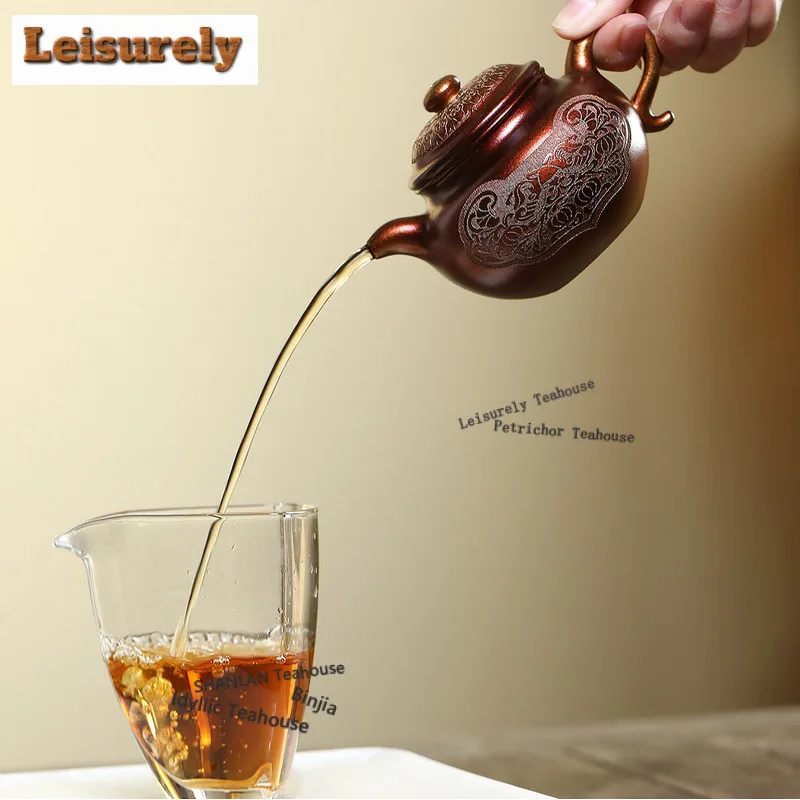 200ml Yixing Purple Clay Teapots Artists Handmade Lotus Pot Raw Ore Purple Mud Conch Roasting Kettle With Filter Zisha Tea Set