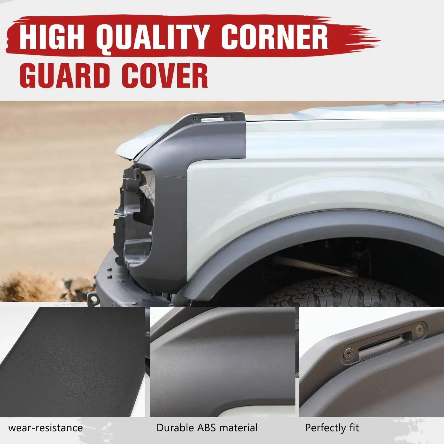 A-Pillar Corner Covers For 2021-2023 Ford Bronco | 4-Piece Black Protective Trim Set