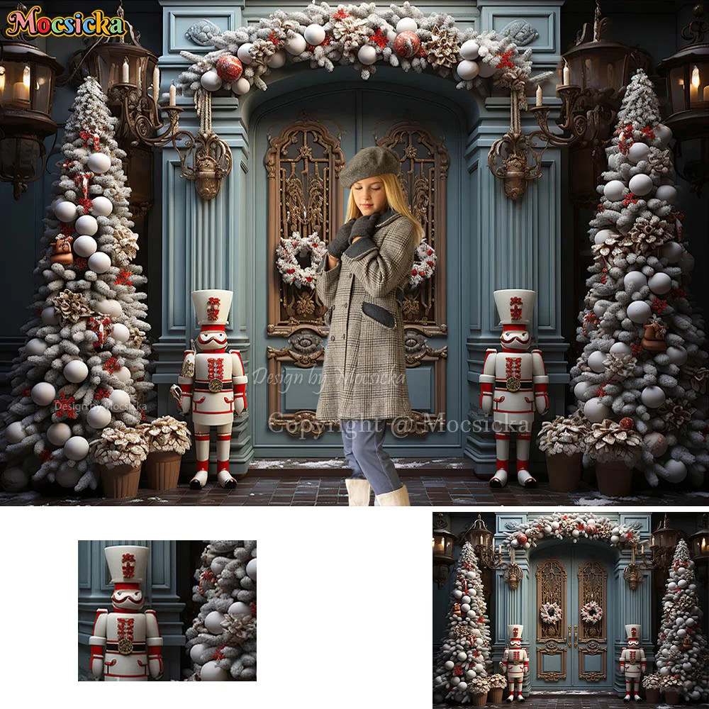 

Фон для студийной фотосъемки с изображением рождественского магазина фронтальной улицы игрушечного солдата Рождественская елка украшение фон синяя дверь дети торт разбивать