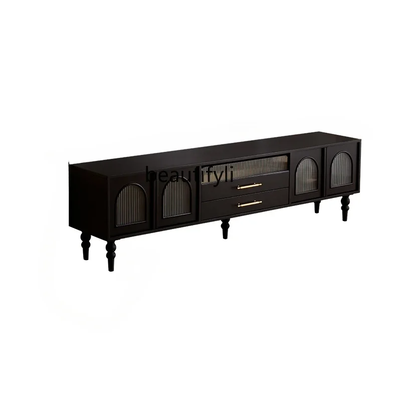 

Solid Wood French TV Cabinet and Tea Table Combination Living Room Floor Cabinet American Black
