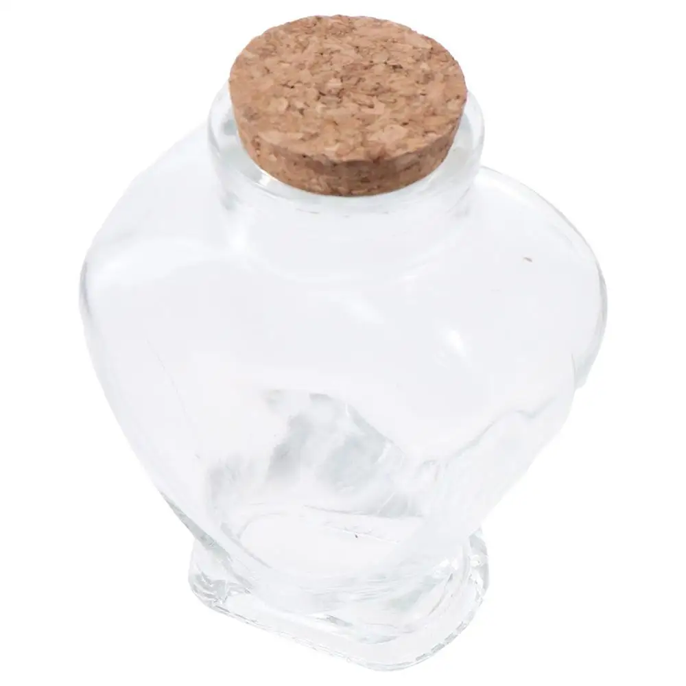 Clear with Cork Stoppers Heart-Shaped Bottle Portable Clear Wishing Bottle Small Empty Glass Jar