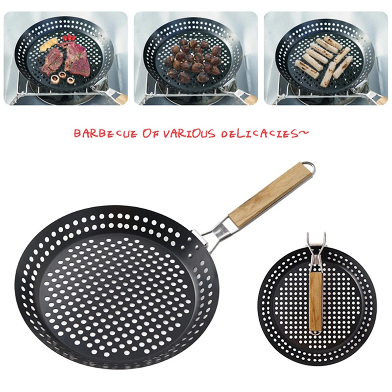 Folding Frying Pan With Holes Outdoor Camping Multi Function Grilled