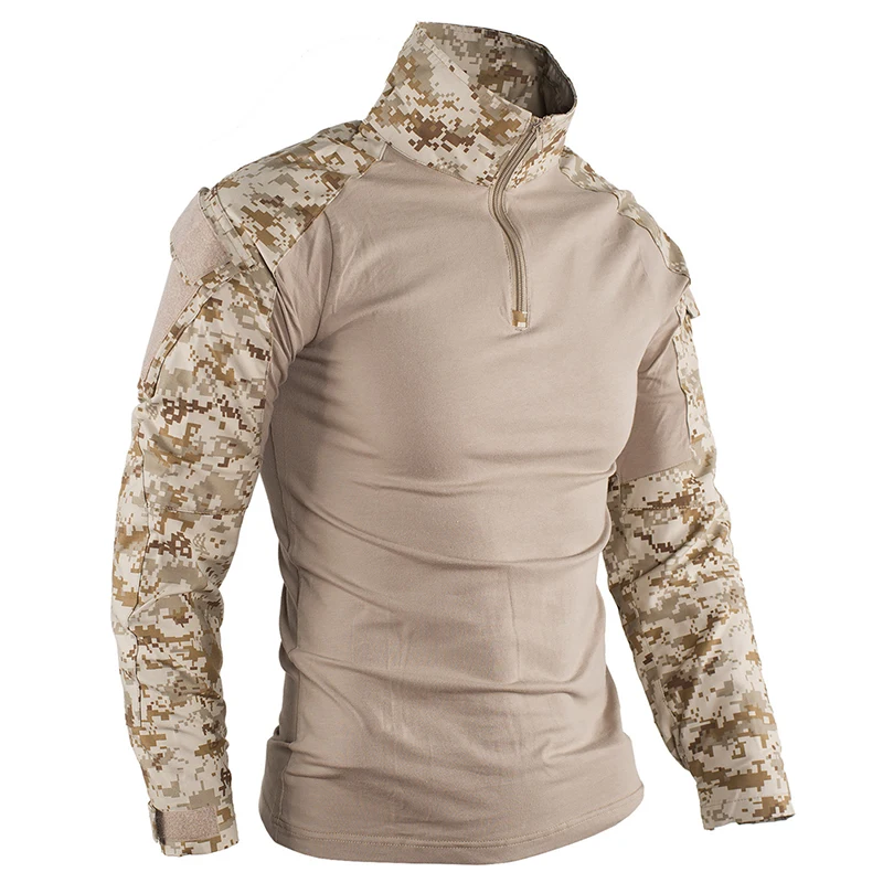 Sport T Shirt Men Tactical Shirt Climbing Shirts Training Clothes Camping Camo Hunting T-shirt Tops Paintball T Shirt with Pads