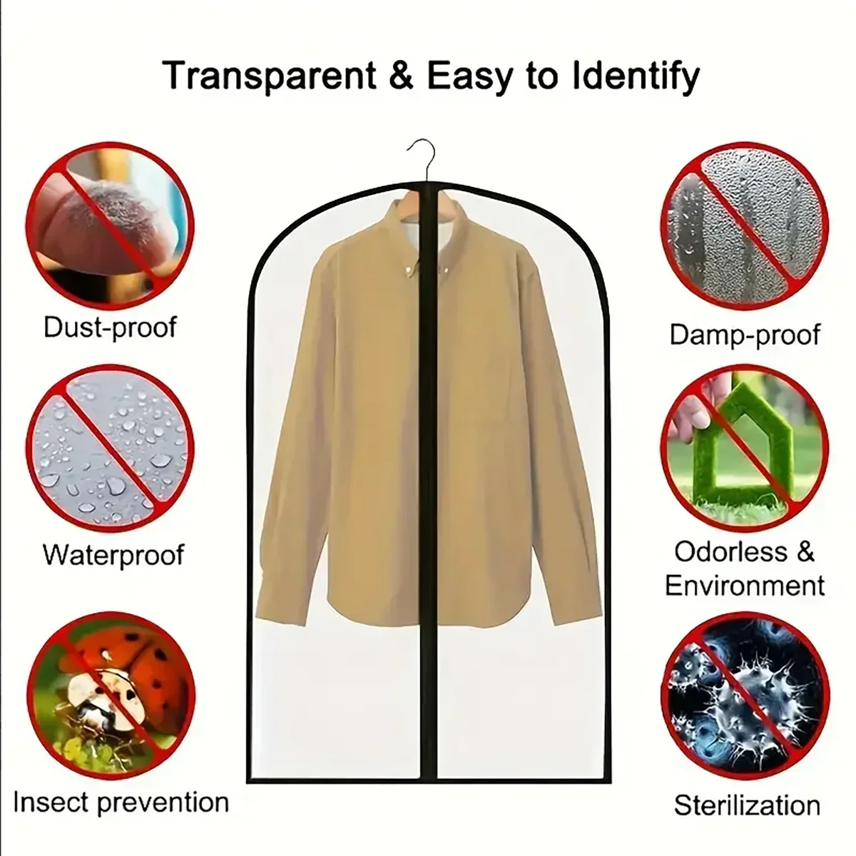 Clothes Dust Cover Transparent Thickened Washable Dust Bag PEVA Household Dust Cover Coat Suit Cover Hanging Clothes Bag