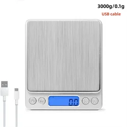 Compact Digital Kitchen and Jewelry Scale with Backlit LCD and Tare Function (3000g 0.1g USB)
