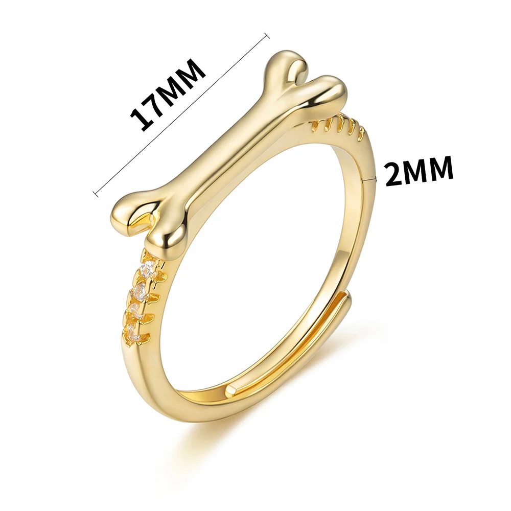 Ring for Women Adjustable Size Ring Personalized Dog Bone Pet Name Rings with Crystal Charm - PeticaDeals