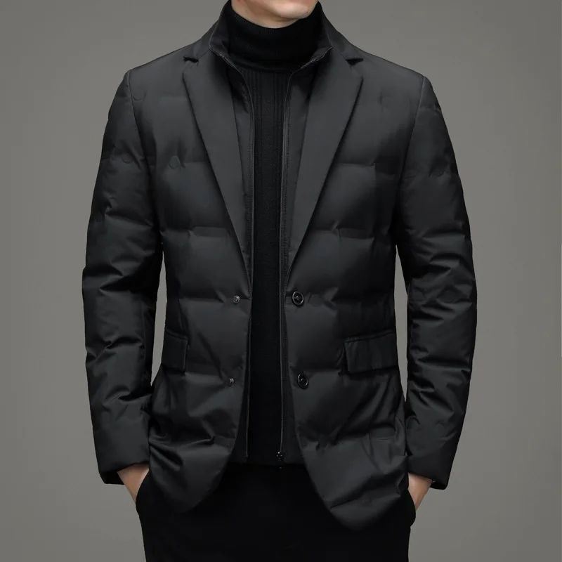 Winter Down Jacket Men Thick Warm Suit Collar Puffer Down Jacket Luxury Brand Business Casual Suit Long Sleeve Solid Coat