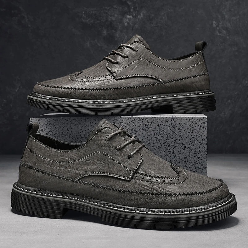 2023 New Business Men's Casual Flat Shoes Soft and Comfortable Pure Manual Sewing Lace Up Solid Color Fashion Walking Shoes