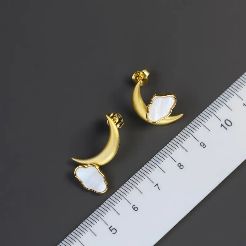 Silver Moon and Clouds Stud Earrings