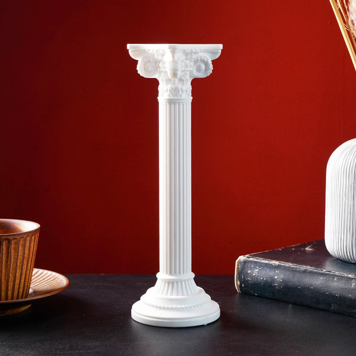 1PC, European retro Roman column-shaped decorative candlestick, central decorative item on the desktop