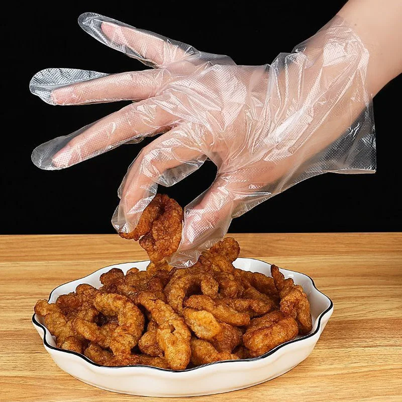 Eco-Friendly Transparent Disposable Plastic Gloves - 200 Pack, Individually Packaged for Kitchen Use, Large Size