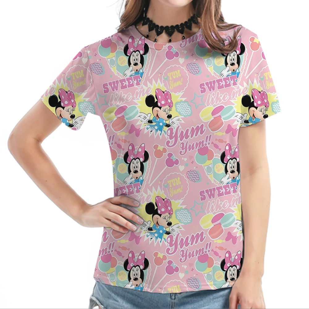 

2023 Summer Tops Women's Disney Minnie Mouse Print T-Shirt Street Casual Loose T-Shirt Ladies Short Sleeve O-Neck Cute T-Shirt